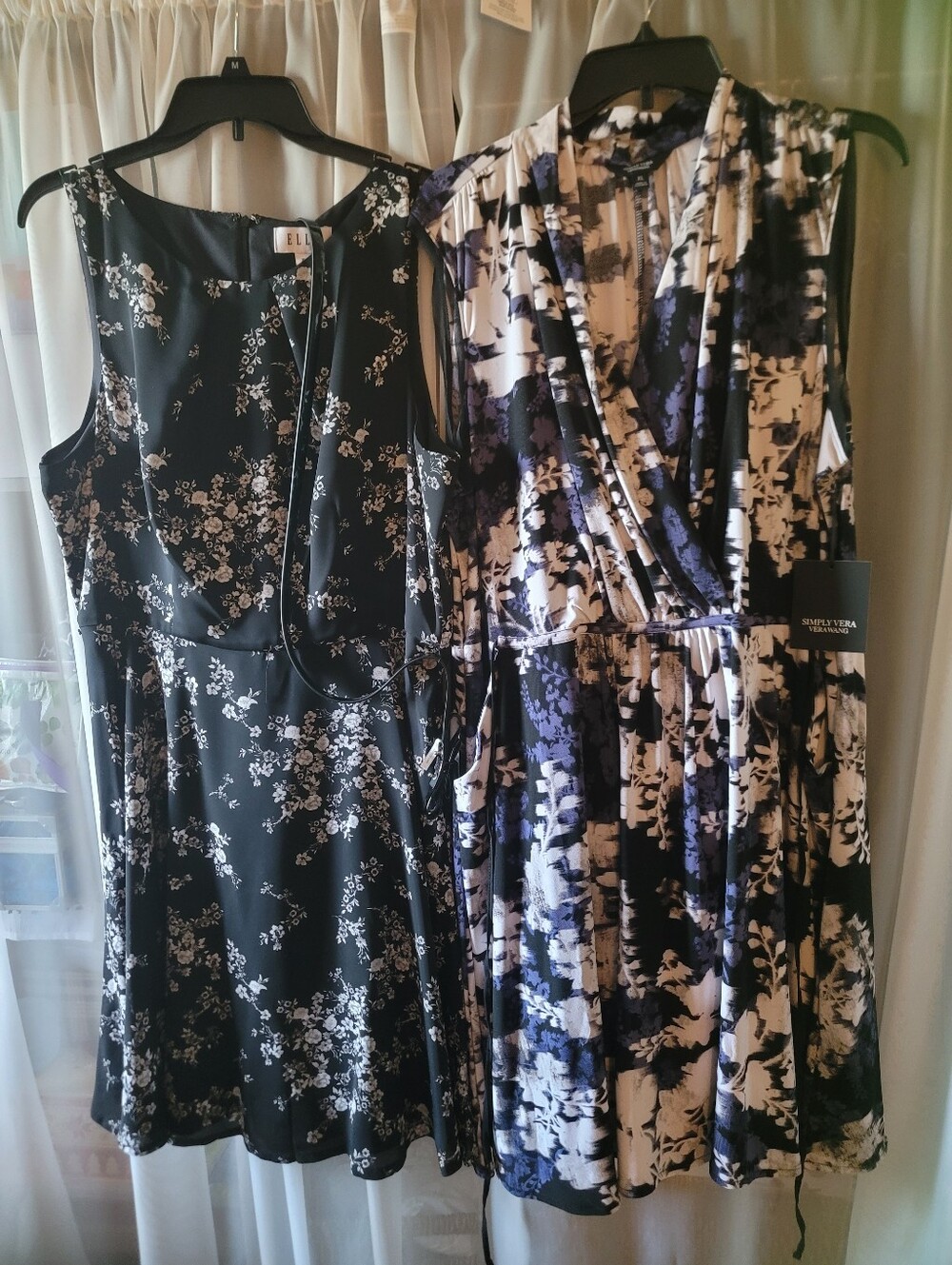 Two Women's Black and White Floral Sleeveless Dresses - Elegant Casual
